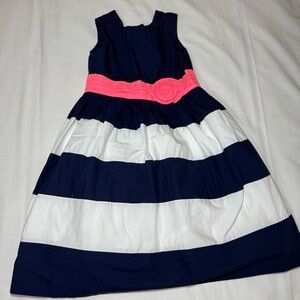 Hartstrings Boutique Girls Size 8 Blue White Stripes Pink Flower Nautical Cotton